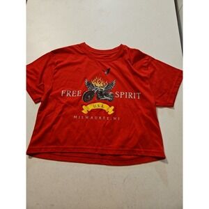 Free Spirit T-Shirt Womens M Cropped Weekend Warrior Tee Red Motorcycle USA(1217